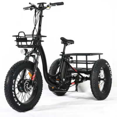 Electric three wheel bicycle black with basket