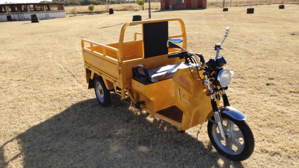 yellow Impi bike bakkie electric work vehicle game drives security vehicle